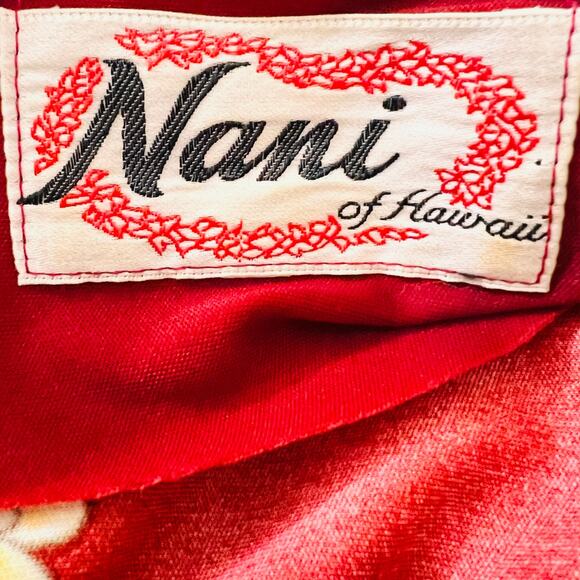 Nani of Hawaii Dress Vintage 70s Floral Shift Hawaiian Red Boho Size M L - Picture 8 of 9
